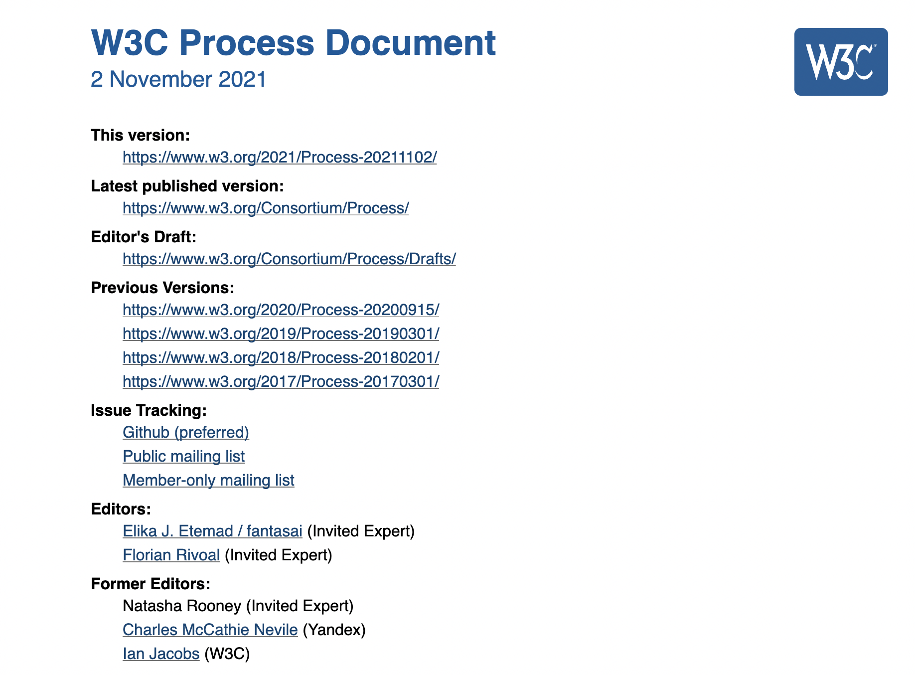 скриншот нового рабочего процесса W3C