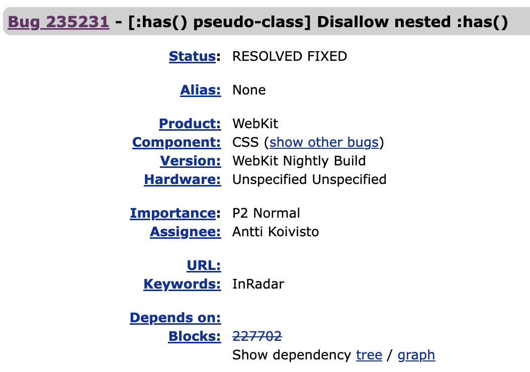 скриншот закрытого бага в WebKit